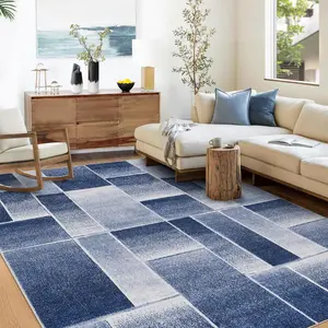 GARVEE Modern Geometric Patchwork Area Rug, 9x12 Large Rugs for Living Room, Rockwood Collection Indoor Rugs for Bedroom, Throw Carpet Floor Decor for Entryway Dining Room Office Nursery Blue