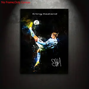 1 piece/set frameless canvas painting print poster, modern watercolor splash style art, Erling Haaland bicycle kick, a perfect gift for football culture enthusiasts, ideal gift for bedroom, living room, dorm hallway, kitchen, mural, wall decoration