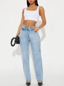 90s Crossover Straight Leg Jeans - Light Blue