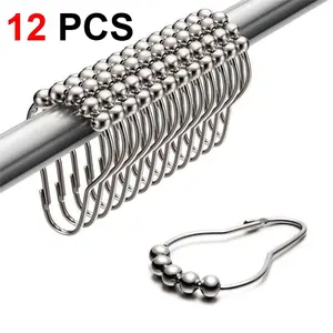 Durable Stainless Steel Shower Curtain Rings Set of 12, Easy Glide Metal Hooks for Bathroom Rods, Ideal Home Bath Accessories