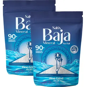 Saltix Baja Mineral Sea Salt – Fine Grain, 1 lb, 160+ Servings – 100% Natural & Unrefined, Hand-Harvested from the Sea of Cortez – Mineral Rich, Low Sodium, Perfect for Cooking, Finishing & Hydration (1/2 lb 2 Pack)