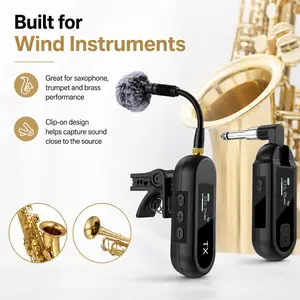 NILUNWEI Portable Saxophone Instrument Wireless Microphone, Echo Function Clip on Tuba French Horn Trumpet Trumbone Wireless Microphone