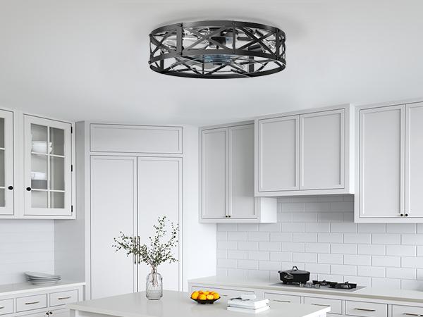 Ceiling Fans with Lights, Fandelier Rustic Low Profile Ceiling Fan with Light and Remote, Small Bladeless Ceiling Fans with Lights for Kitchen, Bedroom