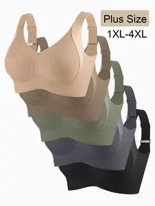 Women's Plus Size Seamless Design Bra Set, Wide Straps & Removable Pads, Comfortable Soft Support, No Steel Cup, Casual Lingerie