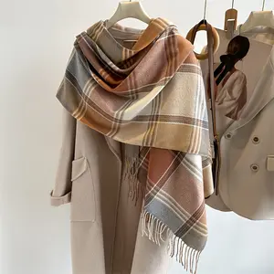 Stylish Jacquard Plaid Fringe Scarf Imitation Cashmere Thickened Warm Shawl Autumn Winter Unisex Versatile Coldproof Neck Scarf Suitable For Christmas Holiday Gifts