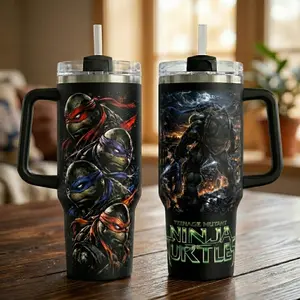 Teenage Mutant Ninja Turtles 30oz 40oz Tumbler with Handle & Straw – Ninja Turtle Fans Travel Mug, Dark Comic Style TMNT Cup, Cowabunga Gift for Retro Cartoon Lovers