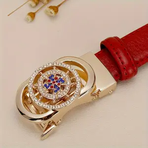 The first layer of cow leather female leather automatic button toothless belt casual wear belt Korean version of young students belt