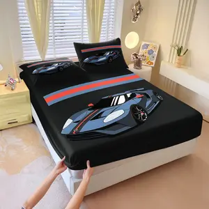 Vintage racing printed bed sheet set,Includes 1 Bed Sheet & 2 Pillowcases without Filler,trendy and dynamic, smooth and skin friendly, multiple styles to choose from, exclusive bedroom bedding for car enthusiasts