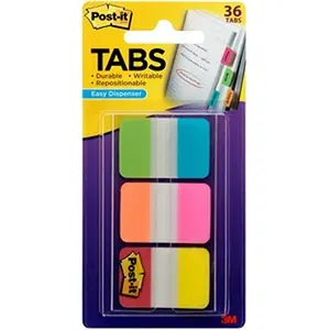 Post-it Removable Colorful Alternating Color Tabs, 36-Pack Low-Profile Office Filing Supplies for Binders, Planners