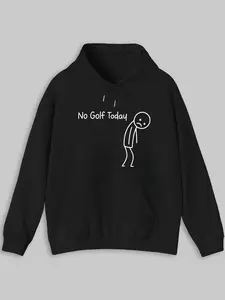 No Golf Today Graphic Hoodie - Black Drawstring Pullover, Funny Sad Stick Figure Print, Casual Streetwear Sweatshirt for Golf Enthusiasts