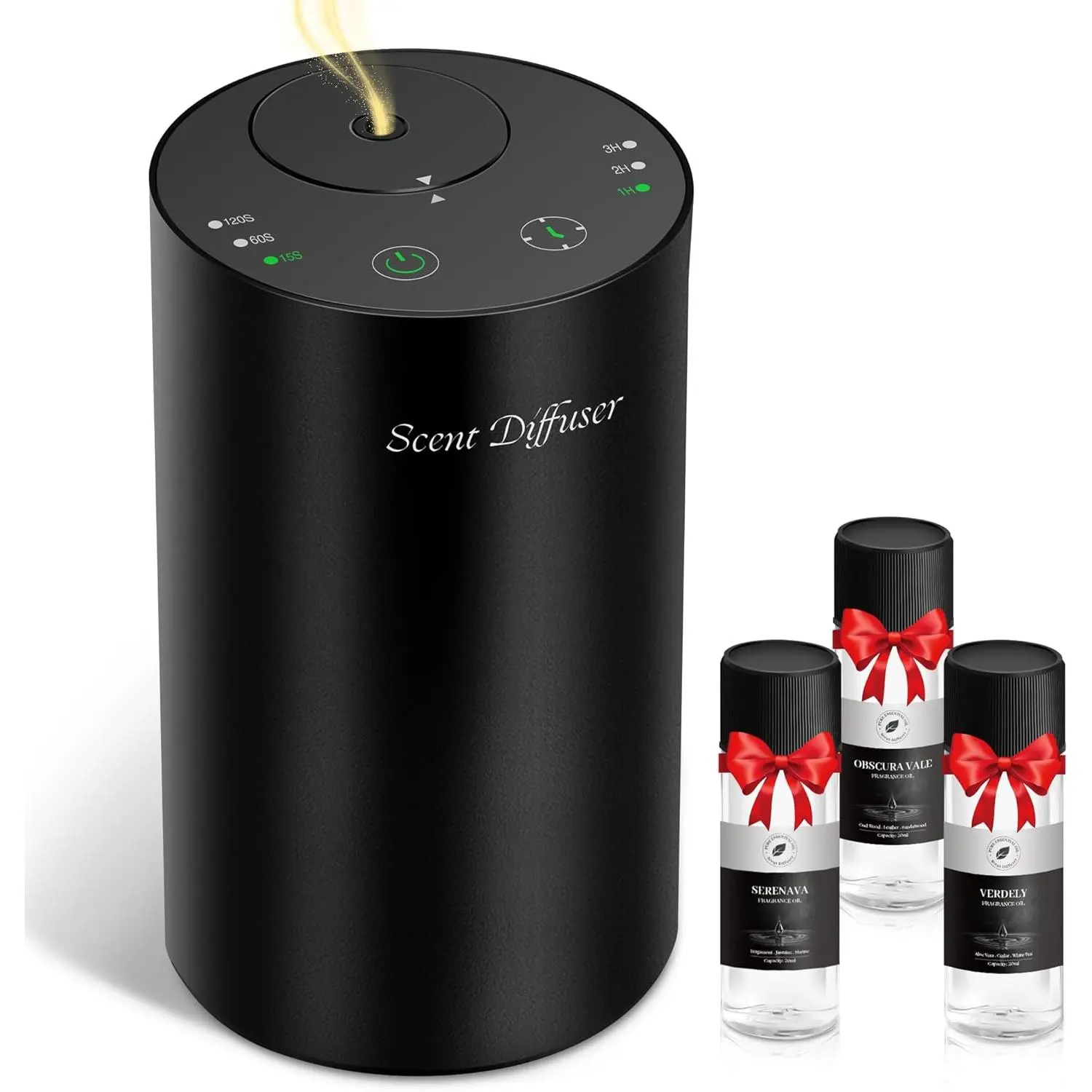 Cordless Waterless Essential Oil Diffuser Starter Kit - Batteries Operated Mini Scent Air Machine, with Oils (3x20ML), Portable Aromatherapy Diffuser for Home & Car, Black