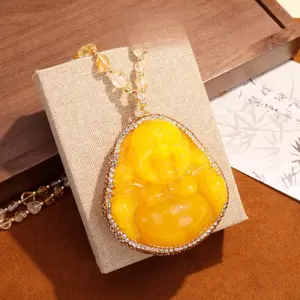 Fashionable Elegant Light Luxury Versatile Retro Classic Yellow Carved Inlaid Necklace - 2014