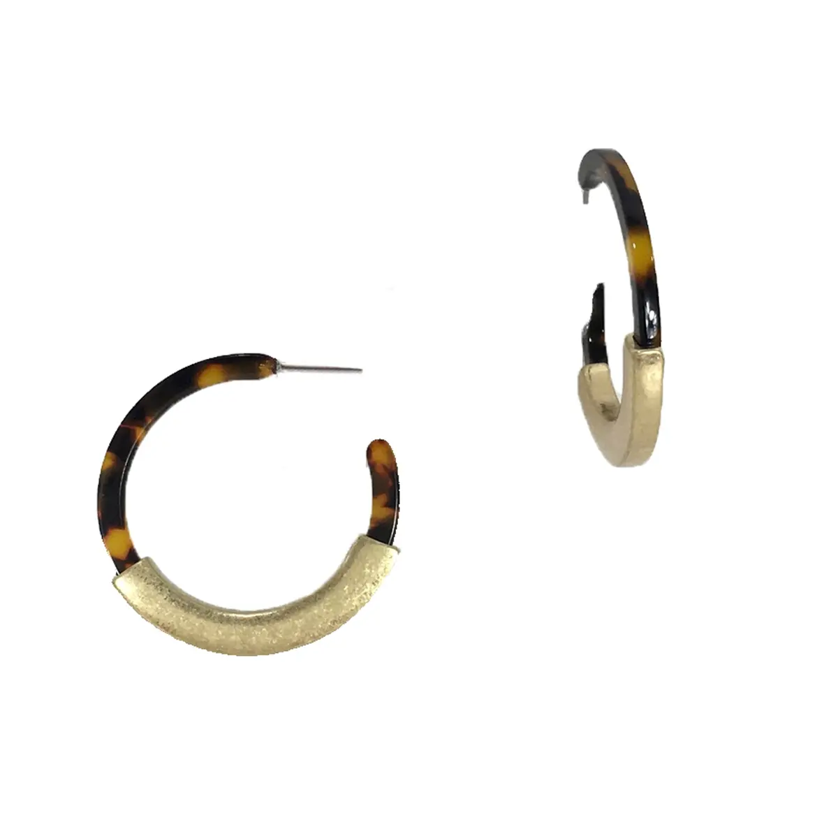Bagtique Jewelry Collection Women's Tortoise Shell Pattern Hoop Earrings with Gold-Tone Bar Detail and Secure Post Backing, 1.6 in Acrylic Alloy, High-Quality Acrylic Resin, Secure Fit, .25 Inches, Elegant, Golden