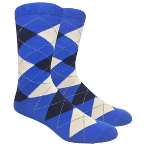 Blue Argyle Dress Sock with Navy and Cream Pattern