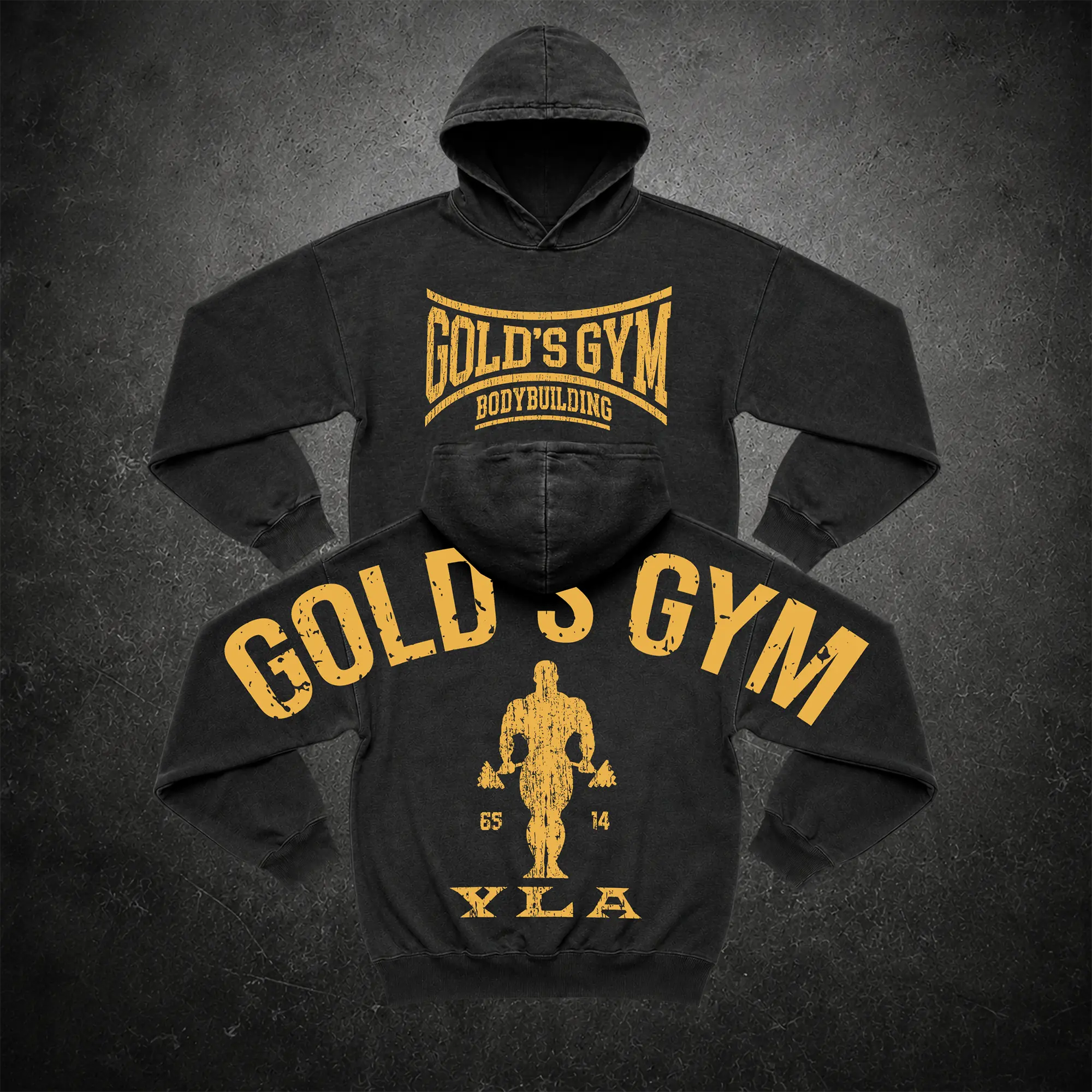 Gold Gym Full Back Design Washed Hoodie, Gym Apparel, Workout Wear, Training Men's Top, Aesthetic Shirt, Discipline, Strength, Focus