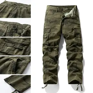 Men’s cotton casual cargo pants, loose camouflage tactical long pants with pocket design