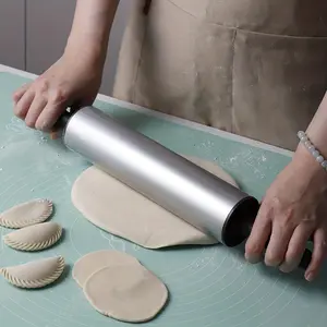 Rolling Pin, 1 Count Stainless Steel Manual Dough Roller, Dough Press Tool For Pizza, Pie, Cookies, Dumpling, Kitchen Utensils, Bakeware