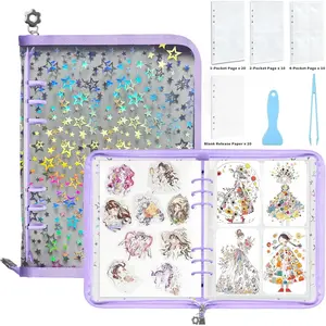 A5 Reusable Sticker Storage Organizer Binder, Reusable Sticker Collecting Album Holder with Blank Release Paper, Tweezer & Spatula, Purple for Sticker Collection