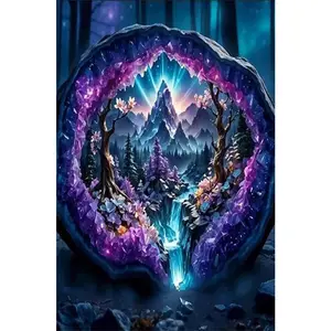 1PCS Crystal Cave Mountain Waterfall Diamond Painting Kits for Adults DIY Rhinestone Art Craft Home Wall