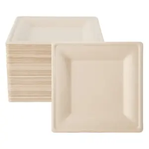 Square Heavy-Duty Compostable Plates｜BPA-Free, Cut-Resistant