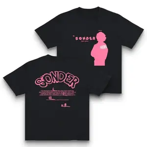 SONDER Pink Silhouette Graphic T-Shirt, Front & Back Print Streetwear Tee, Men's Black Casual Short Sleeve Shirt