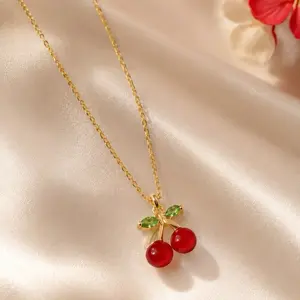 Gold Cherry Pendant Necklace, Fine Gold Jewelry Accessory