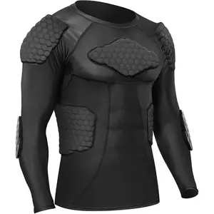 Mens Padded Compression Long Sleeve Football Shirt Chest Rib Protector Protective Gear for Men