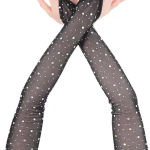 Rhinestone Fingerless Gloves Lace Gloves Elbow Length Long Tulle Mesh Tea Party Halloween Wedding Bridal