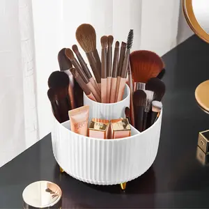 Classic 360° Rotating Makeup Brush Organizer 5 Slot Cup for Cosmetics Nail Polish Art Supply White Bathroom Vanity Desktop Organizer Boxes