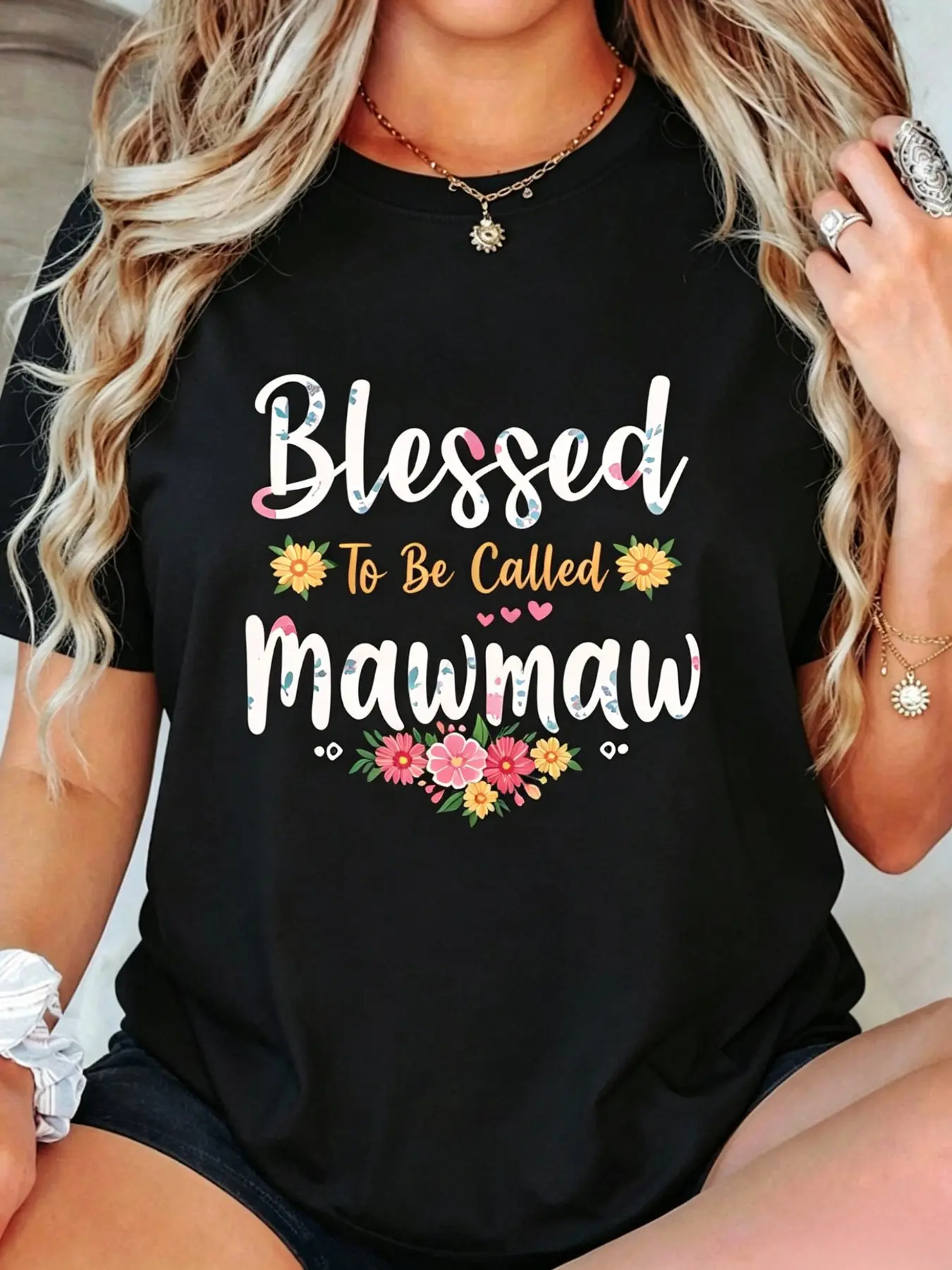 Women's Summer Daily American Warm Mother's Day Blessed To Be Called Mawmaw Floral Decor Crew Neck Short Sleeve T Shirt Home Work Outdoor City Regular Trend Casual Elegant Youthful Simple Versatile Textured Stylish Literary
