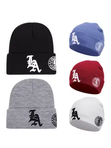 2025 New Men's LA Letter Side Earth Embroidery Winter Windproof Warm Outdoor Sports Hat Soft Bean Hat Casual Wool Hat Soft Beret Multi functional Hip Hop Knitted Hat Beanie Fitted