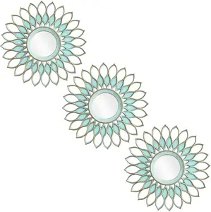 Pack of 3 for Room & Home | Green Circle Mirrors Modern Wall Decor Gifts