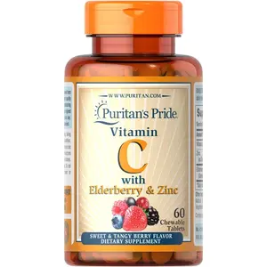 Puritan's Pride Vitamin C with Elderberry & Zinc for Immune System Support, Chewables, 60 Count (Pack of 1)