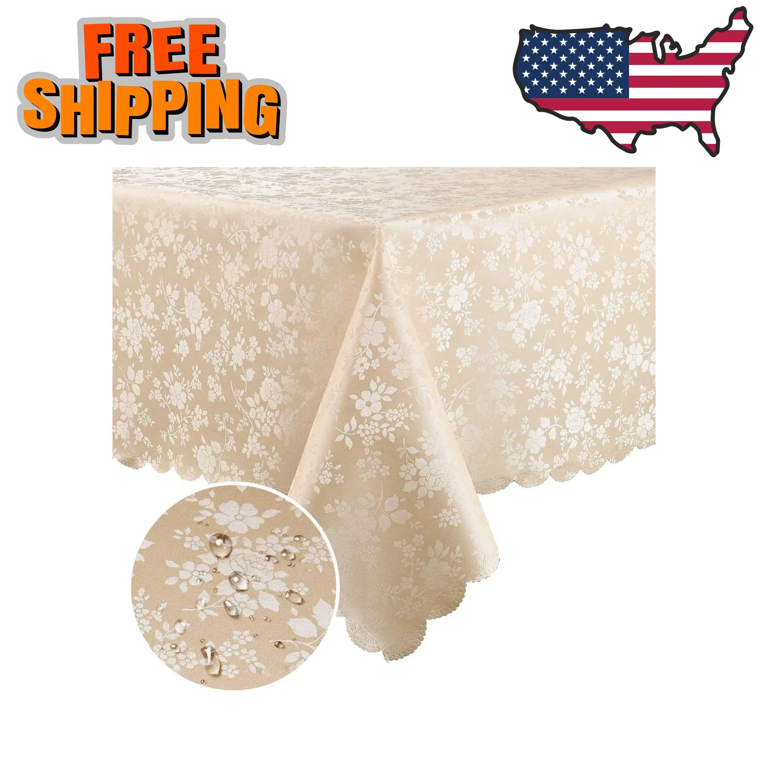 Rectangle Table Cloth, Waterproof Heavy Duty Vinyl (Beige, 60" X 84")