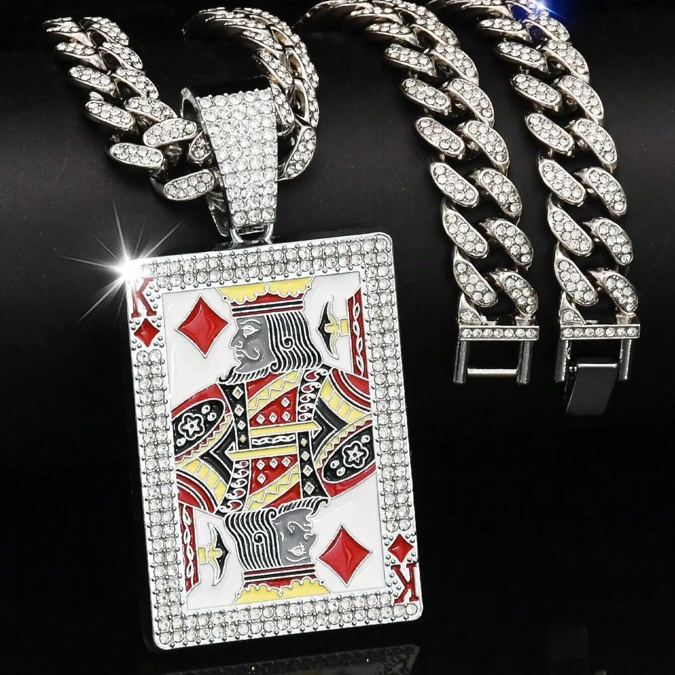 MaxBling81 Men's Iced CZ Statement Pendant with 13mm Chunky Cuban Chain, 20-in Gold/Silver Tone Costume Chain Jewelry, Necklace Gift, Chain Jewelry Necklaces