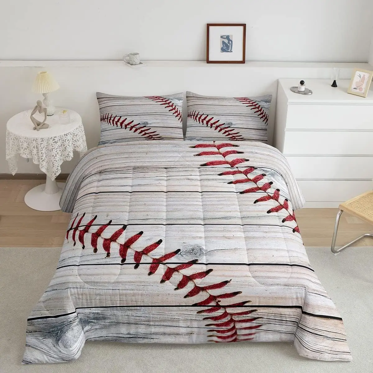 3D Baseball Printed Microfibre Duvet Set - Multi-Size, Soft Breathable Bedding Linens, Sports Theme Decor for Bedroom, Queen Size Option, Comfy Bed Setup