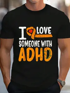 100% Cotton I Love Someone With ADHD Mental Health ADHD Awareness Ribbon T-Shirt Women's Men's Graphic Tee Crew Neck summer vacation Tops