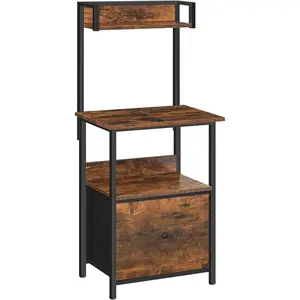 Printer Table with Storage, Home Printer Stand with File Cabinet, Fits A4/Letter Size Files, Printer Cabinet with Large Tabletop & Display Shelf, for Home Office, Rustic Brown PTHR3501