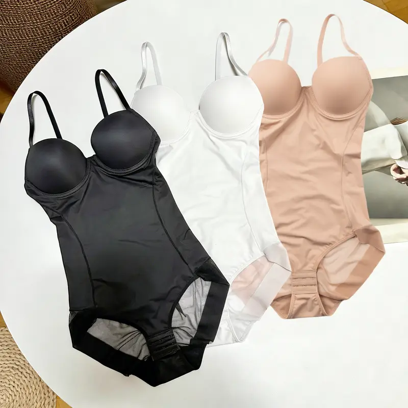 Shapewear for Women, V-Neck Tummy Control Fit Bodysuit in Soft Nylon Spandex with Built-in Bra for Wedding & Evening Wear