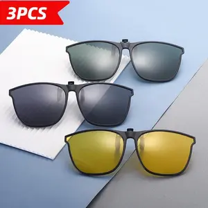 3-Pack Polarized Clip-On Sunglasses for Men UV400 Anti-Glare Goggles Vintage Square Sun Glasses Set for Driving, Travel & Outdoor Sports