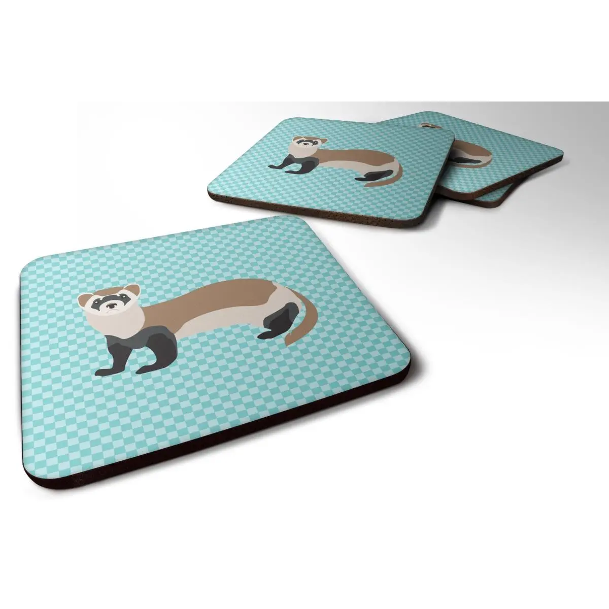 Classic Waterproof Ferret Blue Check Foam Coasters, Set of 4, Fun Party Kitchen Tableware Accessory, Multi-Use Mouse Pad Alternative