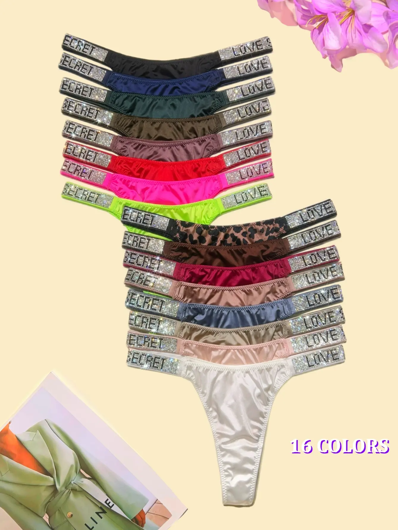 6-pack Women's shining & sparkling A+rhinestone thongs(6 colours), classical design ,  fresh underwear，panties, suitable for daily life, sports, and four-season multi-pack fashion women's underwear size for S-XL