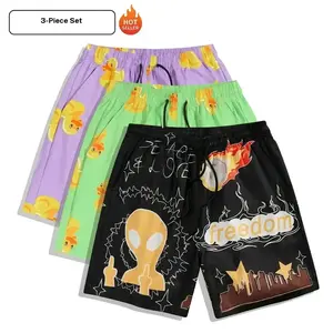 Men's 3 Piece Casual Printed Adjustable Color Mixed Shorts Set, S XXL Sizes, Tear Resistant Smooth Fabric, Comfortable Breathable, Drawstring Design, Summer Outdoor Menswear, Adjustable Men's Shorts, Color Mixed Men's Shorts