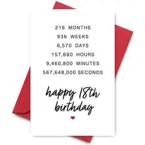 18th Birthday Card, 1 Count Days-Hours-Seconds Time 18 Years Birthday Card, Happy Birthday Card for Daughter & Son, Birthday Gift