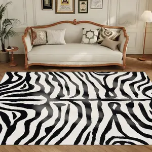 Velvet Home Rug with Zebra Stripe Print, Holiday Decor Carpet for Hallway, Living Room, Bedroom, Indoor Outdoor Use