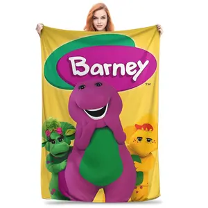 Cartoon Barney Print Flannel Blanket - All-season comfort, modern style, suitable for sofas and beds, soft and warm, ideal birthday and holiday gift.