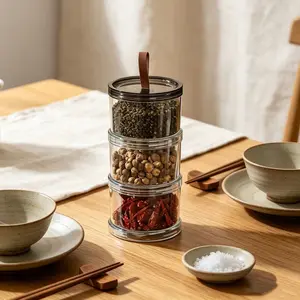 3-Layer Kitchen Spice Storage Box, Multi-Compartment Sealed Container, Moisture-Proof Dry Ingredient Keeper, Kitchen Counter Organizer