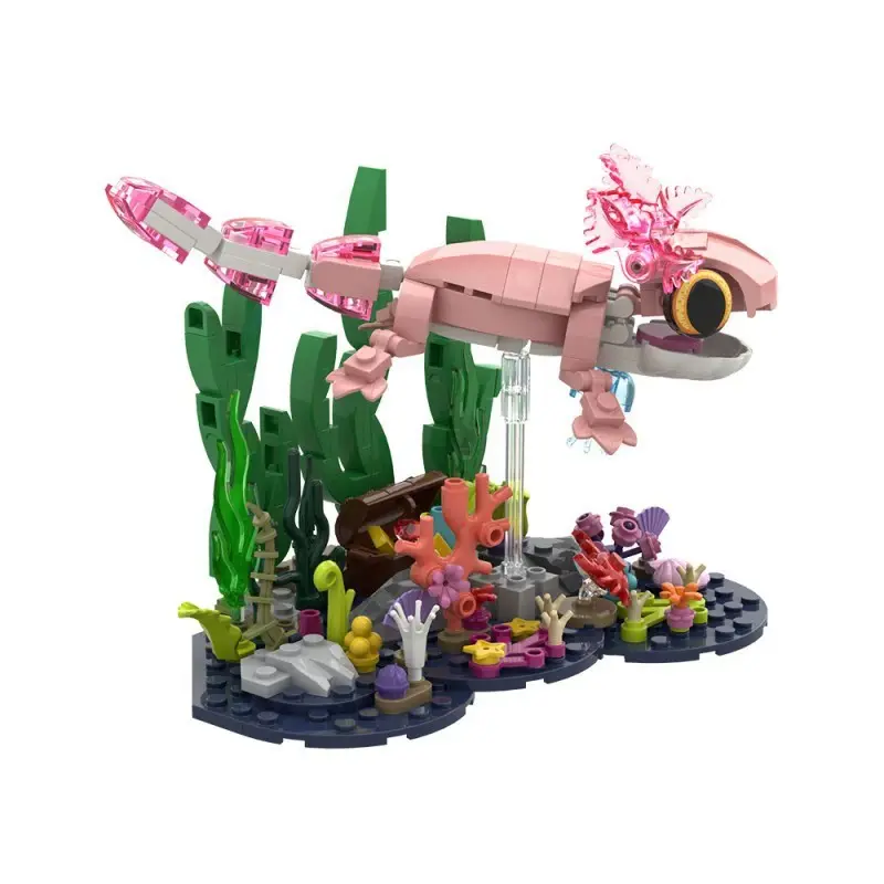 Pink Axolotl Building Blocks Set, Underwater World DIY Assembly Model Kit, Creative Aquarium Desktop Decor with Coral Reef Scene, Collectible Craft Toy, Perfect Holiday & Birthday Gift for Teens and Adults