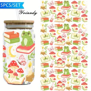 5 Pieces Summer Frogs And Books UV DTF Transfer Paper Waterproof And Scratch Resistant Transfer Paper Suitable For 16OZ Cups Bottles Computer & Home Decoration Glitter Sequin Anchor Transfer Paper