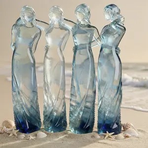 Four Sisters Friendship Figurine Sea Glass Style Resin Sculpture Memorial Gift for Women Birthday Christmas Graduation Home Decor